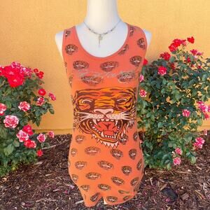 Ed hardy orange tiger graphic tank top